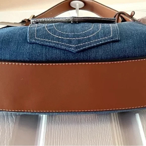 True Religion Denim/Leather Hobo Handbag Armpit Shoulder Bag Purse NWT - Picture 4 of 5